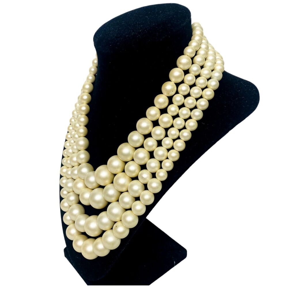 Vintage Necklace by LAGUNA Multi 4 Strand Faux PEARLS Graduated Beads Bib Choker